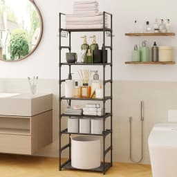 10-Tier Over Toilet Storage Rack, Adjustable Bathroom Organizer Cabinet with Space Saving Shelves, Freestanding Above Toilet Stand for Laundry Room Tissue Paper Holder