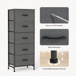 5 Drawer Dresser with Wood Top & Steel Frame, Fabric Storage Bin Chest, Sturdy Organizer for Bedroom Closet Hallway,