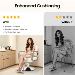 Salon Chair – Pu Cushion – Ergonomic Backrest – Height Adjustable 31.9-35.4" – 360 ° Rotation – 440 Lbs Capacity – Electroplated Carbon Steel – Beige White Silver