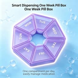 Portable 7 Day Weekly Pill Organizer, Purple Octagonal Travel Pill Box, Daily Medicine Storage Case for Vitamins, Capsules & Supplements, 1 Pack