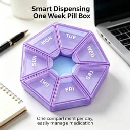 Portable 7 Day Weekly Pill Organizer, Purple Octagonal Travel Pill Box, Daily Medicine Storage Case for Vitamins, Capsules & Supplements, 1 Pack