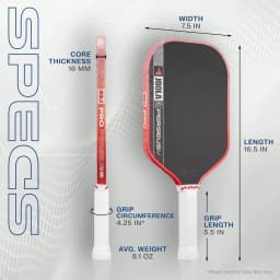 JOOLA Pro V Power Pickleball Paddle 16mm, Co-Branded Racket With Raw Carbon Fiber Textured Surface, Reinforced Frame & Power Core, Excellent Control, Lightweight Design