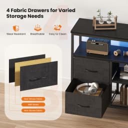 MCQ Fabric 4 Drawers Cabinet with LED Lights For Living Room Open Shelf Adjustable Feet and Media Console for 43 50 Inch TV Dresser Tables Storage Closet Chest Living Room Furniture