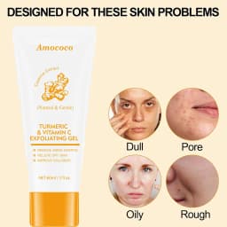 Amococo 2/4pcs Turmeric Vitamin C Exfoliating Gel 60ml Facial Peeling Gel Face Scrub Gentle Skin Care Set for Smooth Radiant Looking Skin