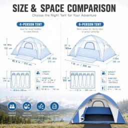 Dome Camping Tent Easy Setup for 4 Person Double Layer for Camping Hiking Blue Sports Entertainment