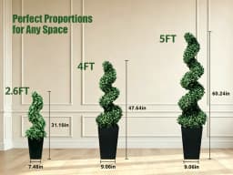 2.6/4.1/5.2ft Fake Plants 2 Pieces Artificial Boxwood Spiral Topiary Trees with Large Planter Spiral Faux Topiary Trees for Indoor Outdoor All-Year Green Fake Plants Highly Simulated for Home Christmas Decorative/Indoor/Front Porch/Garden