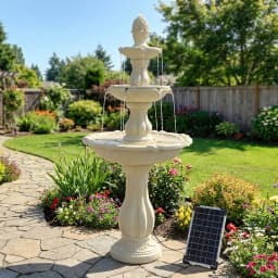 Redlife 50.5" 3-Tier Solar-Powered Outdoor Water Fountain with Pineapple Finial – Resin Cascading Water Feature, Weather-Resistant for Garden, Patio & Backyard Decor, White
