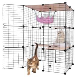 3-Tier Indoor Cat Enclosures & Hammock and Bed Cat Wire Kennel Crate Kitten Playpen Cage Large Exercise Place Ideal for 1-3Cats