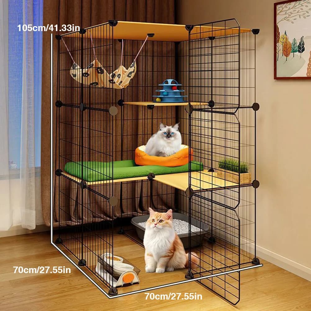 3-Tier Indoor Cat Enclosures & Hammock and Bed Cat Wire Kennel Crate Kitten Playpen Cage Large Exercise Place Ideal for 1-3Cats