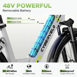 Cybervelo EK2 1000W Peak Electric Bike for Adults 26" 7-Speed Removable Battery Ebike Up to 80 Miles Range Commuter Electric Bicycle for Beach Snow Men Women