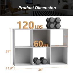 MCQ 6 Storage Organizer Shelf Bookcase Wooden Display Storage Bookcase with 3 Removable Back Panels for Living Room Home Office
