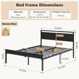 JHK 14 Inch Metal Bed Frame with Wood Headboard Heavy-duty Metal Platform With 1200lbs Capacity No Box Spring Needed Noise-free and Easy Assembly Design