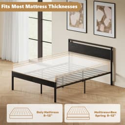 JHK 14 Inch Metal Bed Frame with Wood Headboard Heavy-duty Metal Platform With 1200lbs Capacity No Box Spring Needed Noise-free and Easy Assembly Design
