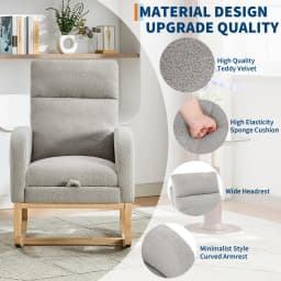 Modern Nursery Rocking Chair, Teddy Upholstered Rocking Chair with Footrest, Comfortable Rocker Recliner with Side Pocket, Rocker Glider for Living Room, Bedroom, Nursing Room