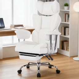 MCQ PU Leather Fix Armrest Ergonomic Office Desk Chair with Footrest Gaming Chair with High Back Reclining and Lumbar Support Height Adjustable with 360° Swivel