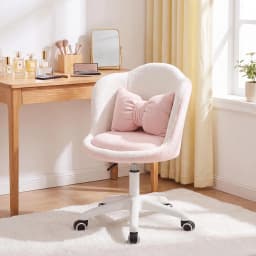 Cute Petal Vanity Chair With Wheels & Lumbar Pillow, Height Adjustable Velvet Armless Swivel Desk Chair For Bedroom Home Office Makeup