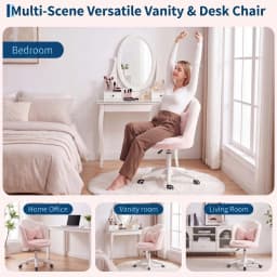 Cute Petal Vanity Chair With Wheels & Lumbar Pillow, Height Adjustable Velvet Armless Swivel Desk Chair For Bedroom Home Office Makeup