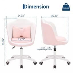 Cute Petal Vanity Chair With Wheels & Lumbar Pillow, Height Adjustable Velvet Armless Swivel Desk Chair For Bedroom Home Office Makeup