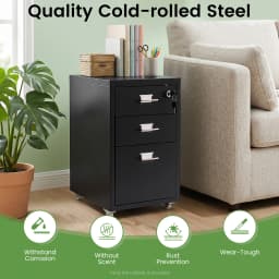 Lockable Under Desk Metal Filing Cabinet Rectangular Minimalist Frame Curved Pull Handle Label Card Slot Detachable Rolling Base Home Business Stationery Sorting Storage Chest
