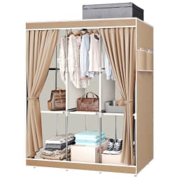 65" Portable Wardrobe Closet with Shelves & Hanging Rod, Large Capacity Cloth Storage Cabinet with Zipper Cover, Dustproof Non-Woven Fabric Organizer for Bedroom Dorm Apartment, Easy Assembly