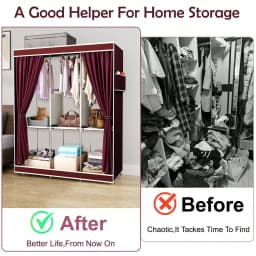 65" Portable Wardrobe Closet with Shelves & Hanging Rod, Large Capacity Cloth Storage Cabinet with Zipper Cover, Dustproof Non-Woven Fabric Organizer for Bedroom Dorm Apartment, Easy Assembly