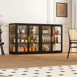 34" Display Cabinet with Glass Do, 4-Tier Curio Cabinet with Many Color Lights or Collectibles, Glass Display Case, Bookcase wit