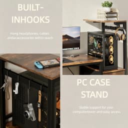 44/60 inch Computer Desk with Built-in Power Strip, Adjustable Monitor Riser, 3 Fabric Storage Drawers, PC Tower Stand & Headphone Hooks, Ergonomic Home Office Writing Workstation for Bedroom Study