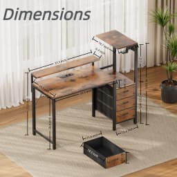 44/60 inch Computer Desk with Built-in Power Strip, Adjustable Monitor Riser, 3 Fabric Storage Drawers, PC Tower Stand & Headphone Hooks, Ergonomic Home Office Writing Workstation for Bedroom Study