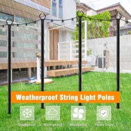 10Ft 4 Pack String Light Poles,Light Poles For Outside Lights,Outdoor With Fence Brackets Hanging Lights,Metal Stand Deck Patio Backyard, Heavy Duty Stepped-In 3-Prong Base Light Pole For Backyard Decoration