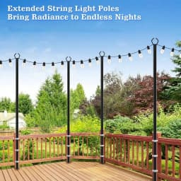 10Ft 4 Pack String Light Poles,Light Poles For Outside Lights,Outdoor With Fence Brackets Hanging Lights,Metal Stand Deck Patio Backyard, Heavy Duty Stepped-In 3-Prong Base Light Pole For Backyard Decoration