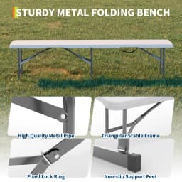 2‑Pack 6 FT Outdoor Folding Plastic Bench, Portable Camping Picnic Bench with 4cm Thick Scratch‑Stain Resistant HDPE Tabletop
