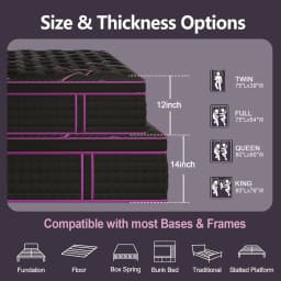 Medium Firm Hybrid Mattress in a Box 12/14 Inch Gel Memory Foam Pocket Spring Fiberglass-Free Cooling Motion Isolation