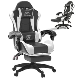 Computer Gaming Chair, Ergonomic Gaming Chair, Leather Office Chairs with Foot Rest, Back Recliner Height Adjustable White+Black