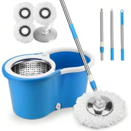 Heavy Duty Spin Mop and Bucket Set 360° Rotating Floor Cleaner with 3 Microfiber Mop Heads Adjustable Handle Easy Cleaning
