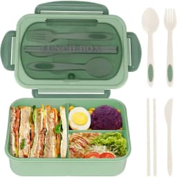 1200ML Bento Lunch Box For Adults Office Picnic, Leak-Resistant Container With Utensils, 3 Sections, Microwave-Safe 