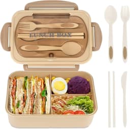 1200ML Bento Lunch Box For Adults Office Picnic, Leak-Resistant Container With Utensils, 3 Sections, Microwave-Safe 
