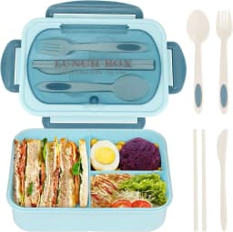 1200ML Bento Lunch Box For Adults Office Picnic, Leak-Resistant Container With Utensils, 3 Sections, Microwave-Safe 
