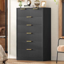 Fluted 7-Drawer Dresser 48" Wood Chest Metal Handles Bedroom Living Room Hallway Storage, Customized