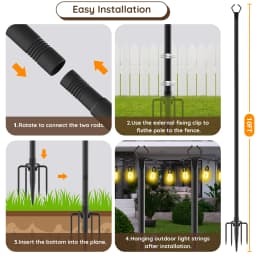 10Ft Outdoor String Light Poles 4 Pack Metal Stand with Fence Brackets Heavy Duty Hanging Light Pole for Deck Patio Backyard Garden Wedding Party Festoon Globe String Lights Support Pole