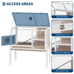 Wooden Guinea Pig Cage Indoor with Stand, 38' 2-Story Rabbit Hutch W/Ramp & Hideout, Clear Vision, Leak-Proof Pull-Out Tray, Lockable Door, Bunny Hamster Habitat