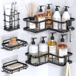 Corner Shower Caddy, 5-Pack Shower Organizer Corner with Soap Holder and 4 Removable Hooks, Rustproof Corner Shower Shelves, No Drilling Shower Shelf for Inside Shower, Random Color Properties to Choose