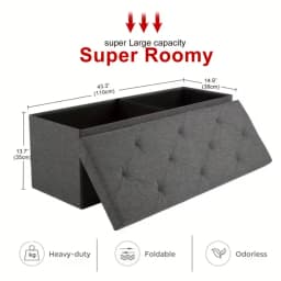 43" Foldable Storage Ottoman Bench with Bins Padded Footrest Stool for End of Bed Living Room and Entryway Holds up to 800 lbs