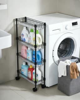 3-Tier/4-Tier Slim Rolling Storage Cart Narrow Metal Utility Cart on Wheels Metal Utility Cart with Adjustable Shelving Basket, Space-Saving, Narrow Corner Organizer for Kitchen Bathroom Laundry
