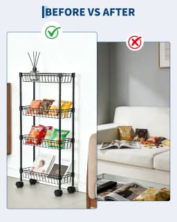 3-Tier/4-Tier Slim Rolling Storage Cart Narrow Metal Utility Cart on Wheels Metal Utility Cart with Adjustable Shelving Basket, Space-Saving, Narrow Corner Organizer for Kitchen Bathroom Laundry