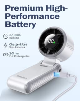 With a Hand-Held Fan Belt, USB-C Rechargeable Personal Fan, Battery-Powered Portable Fan, Mini Pocket Fan Suitable for Women, Men, Makeup, Travel, Office, and Outdoor Use.