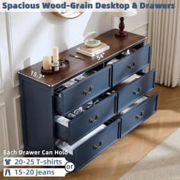Farmhouse 6 Drawers Dresser for Bedroom, Vintage 54" Wide Chest of Drawers w/ 4 Wooden Legs, Rustic Large Closet, Customized