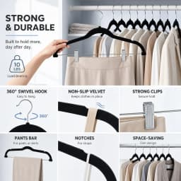 30 PCS Velvet Pants Hangers with Adjustable Clips, 16.7 Inches Heavy Duty Non-Slip Space Saving Clothes Hangers for Pants Skirts Coats Dresses Tank Tops
