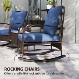 Patio Furniture Set, Rocking Chairs W/ Coffee Table, Cushion Brown