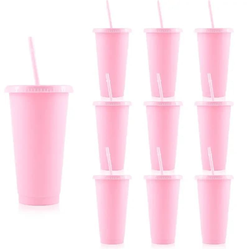 10/15/20/30 Pack Reusable Large Plastic Cups With Straw Lids, 24oz Portable Straw Cups, Large Capacity Beverage Cups Suitable Gatherings, Families, Schools, Offices, Camping, Outdoor Use,, Halloween, Valentine's Day, Thanksgiving, Graduation Season, Birth
