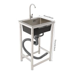 Stainless Steel Kitchen Sink with Faucet, Free Standing Utility Sink, 45x40x22cm Commercial Sink with Soundproof Pad, Fast Drain, for Home, Restaurant, Bar